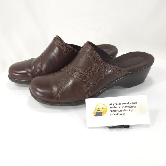 Clarks Bendables Leather Casual Mule Slide Flat Shoe Womens Size 8.5 60614 Brown - Picture 1 of 9